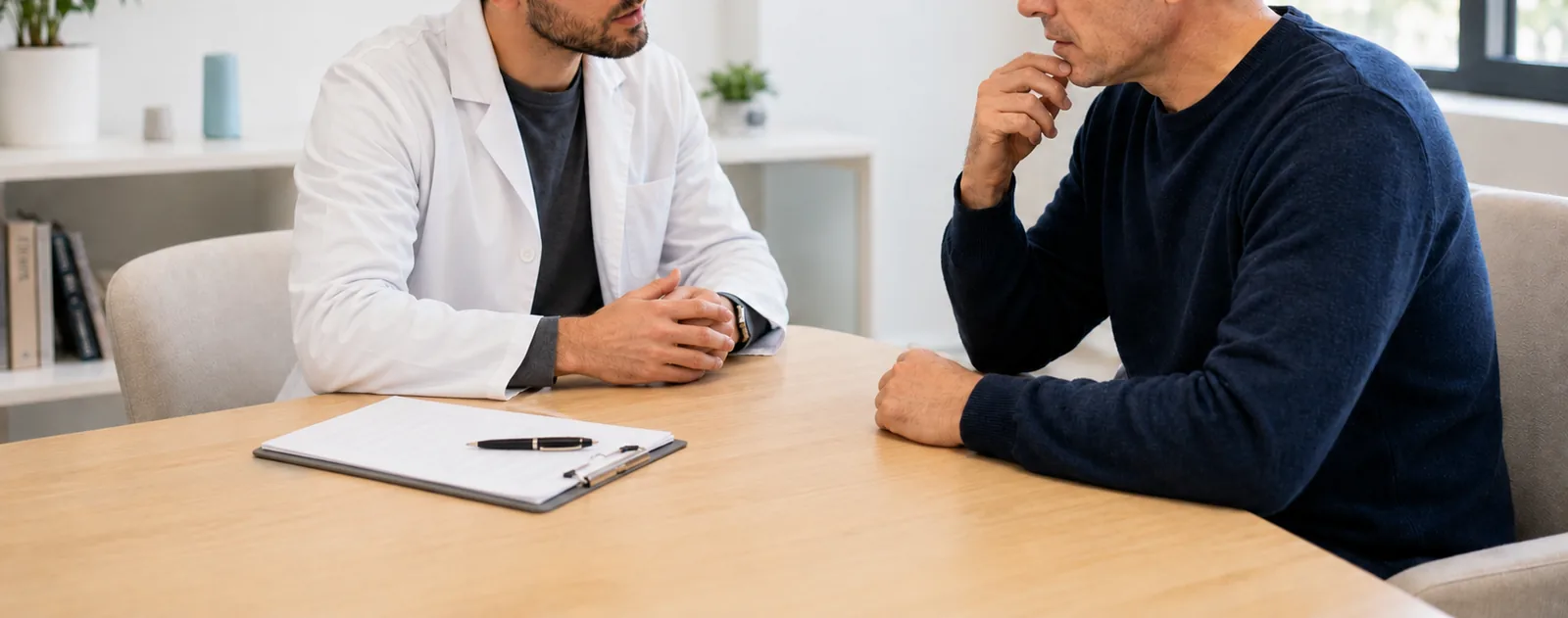 Logopeda atendiendo a un paciente adulto en una consulta de logopedia en Vigo